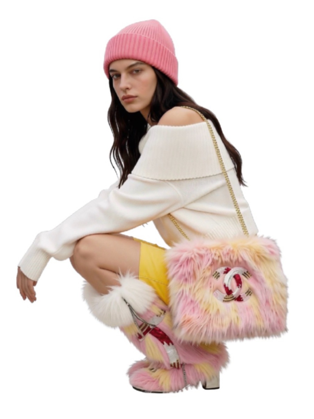 Authentic Chanel Beauty GWP Novelty Fur Tote
